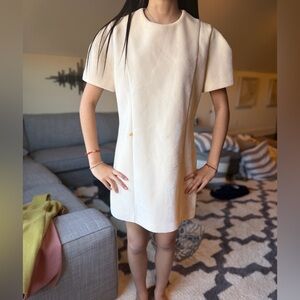 Cream Sleeved Sheath Dress- Made in Japan